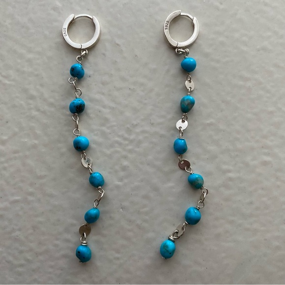 Turquoise Beaded Silver Earrings - Picture 2 of 4